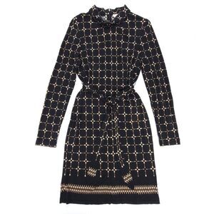 TORY BURCH Mock Neck Long Sleeve Belted Mini Dress Medium Black Geometric Boho